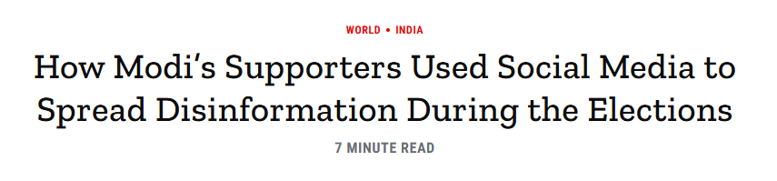 TIME: How Modi's supporters used social media to spread disinformation during the elections