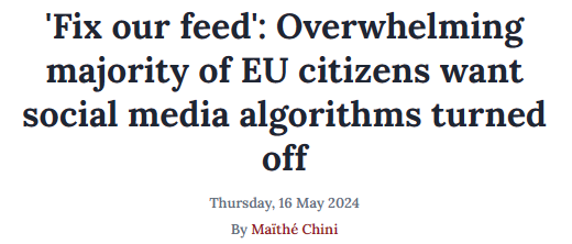 Brussels Times: Fix our Feed: Overwhelming majority of EU citizens want social media algorithms turned off